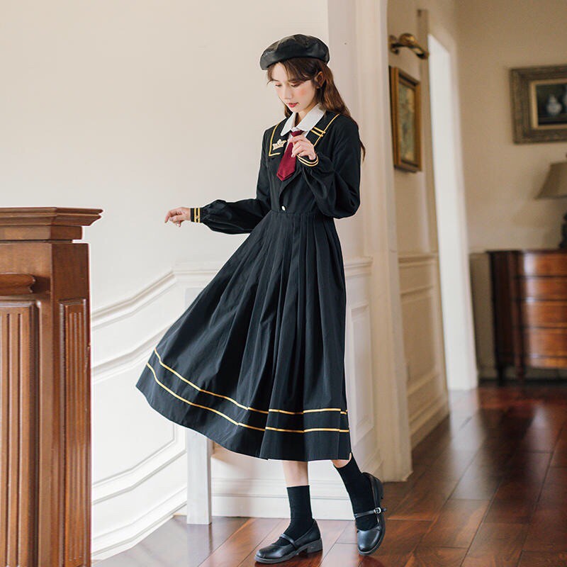 YAS0019 - Set áo váy JK liền thân đen dáng dài