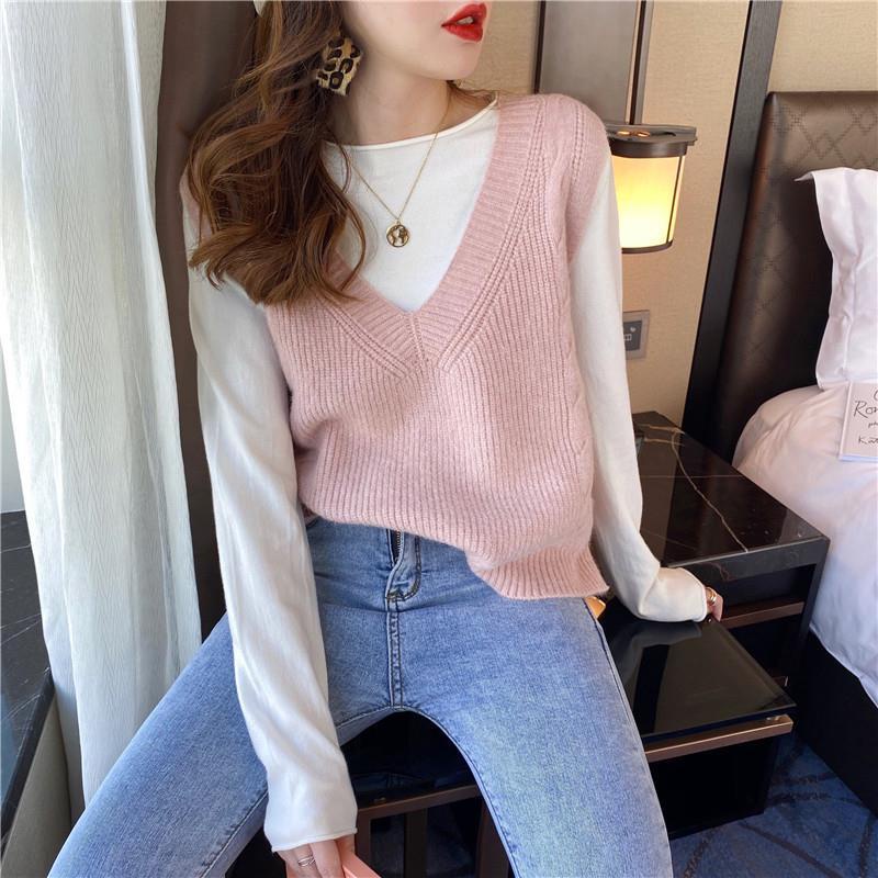 Áo len không tay cổ chữ v dáng rộng thời trang dành cho nữ