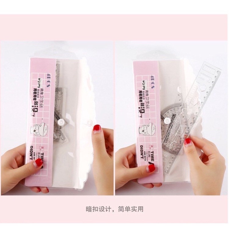 Bộ êke. thước kẻ đựng túi zip dễ thương