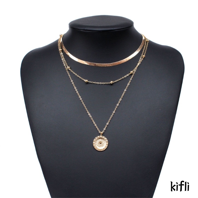 Vòng cổ nhiều lớp bằng hợp kim mặt hình hoa sen phong cách Hàn Quốc thời trang cho nữ