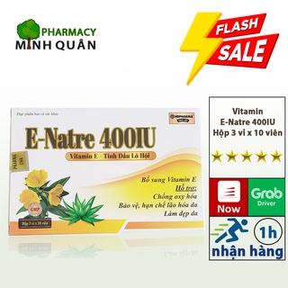 Viên uống E-Natre 400IU vitamin E giúp dưỡng trắng da mặt chống lão hóa làm mờ sẹo tái tạo da hỗ trợ phục hồi da 30 viên