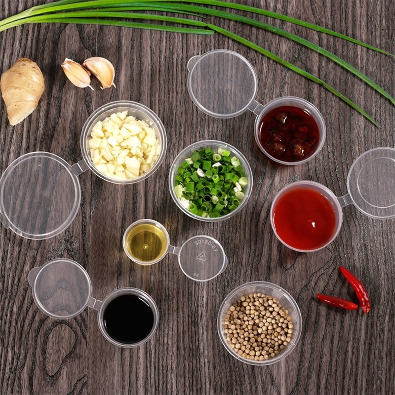 Bộ 10 Hộp Nhựa Tròn Trong Suốt Đựng Gia Vị Dùng Một Lần Có Nắp Đậy Tiện Dụng