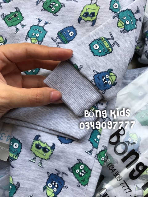 Bộ Nỉ Bé Trai Thú Monster Ghi PR