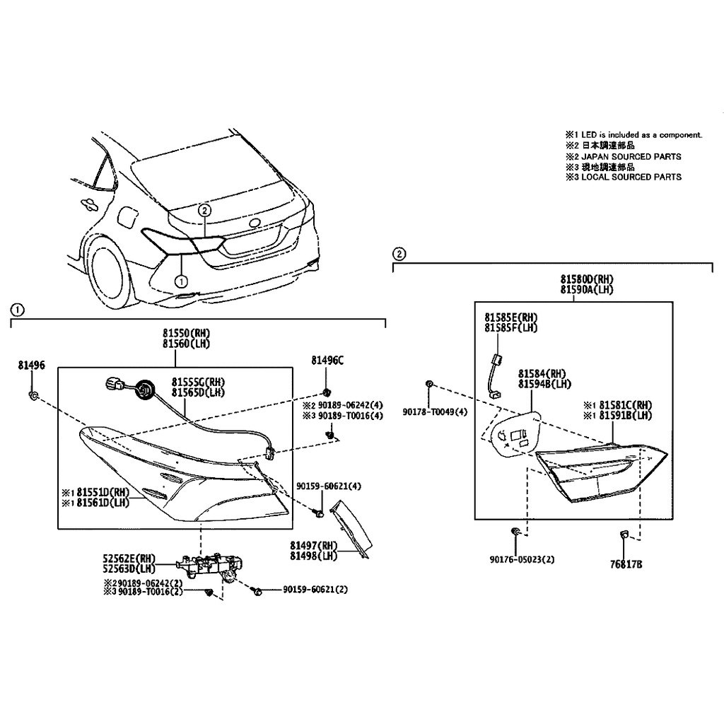 Đèn hậu trong cốp Toyota Camry  chính hãng - Mã  giá tốt