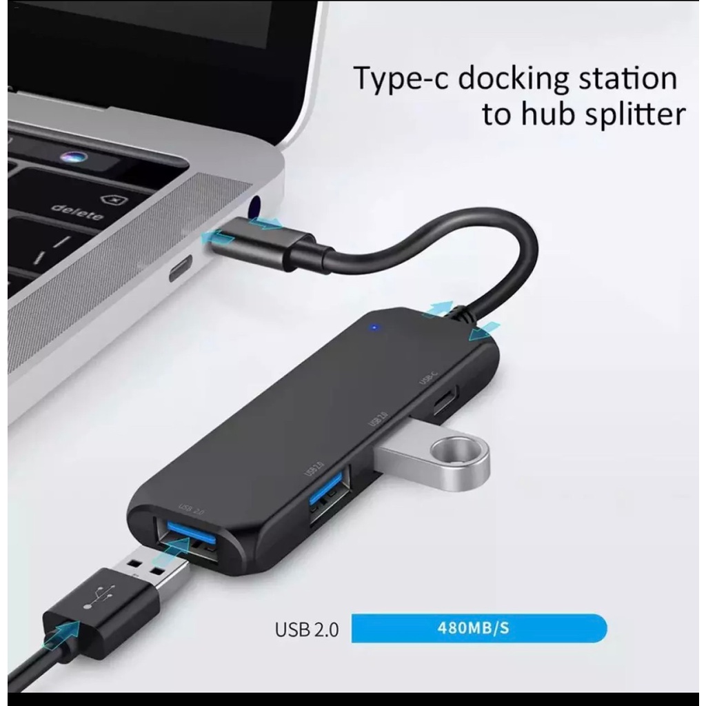 Bộ chia USB 4 Trong 1 Type C Với 3 Cổng USB 2.0 1 Cổng Sạc PD  Cho Macbook . Máy tính, Điện thoại