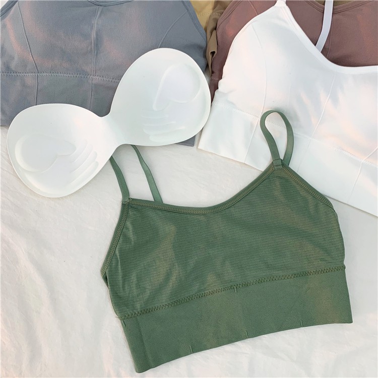 Xiaozhainv Áo dây màu trơn có đệm lót thời trang Hàn Quốc năng động cho nữ