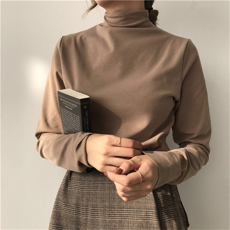 Áo Kiểu Tay Dài Cổ Lọ Thiết Kế Mỏng Xinh Xắn Thời Trang Dành Cho Nữ
