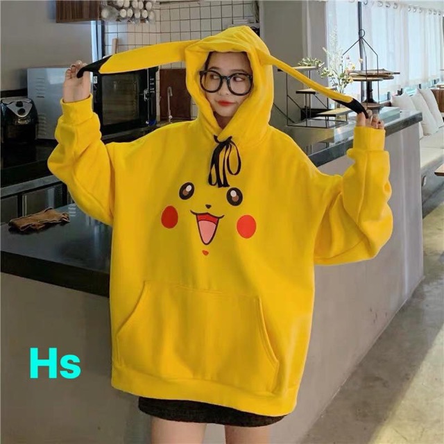 Áo hoodie mặt thú mũ tai dài phối đen HSU1119