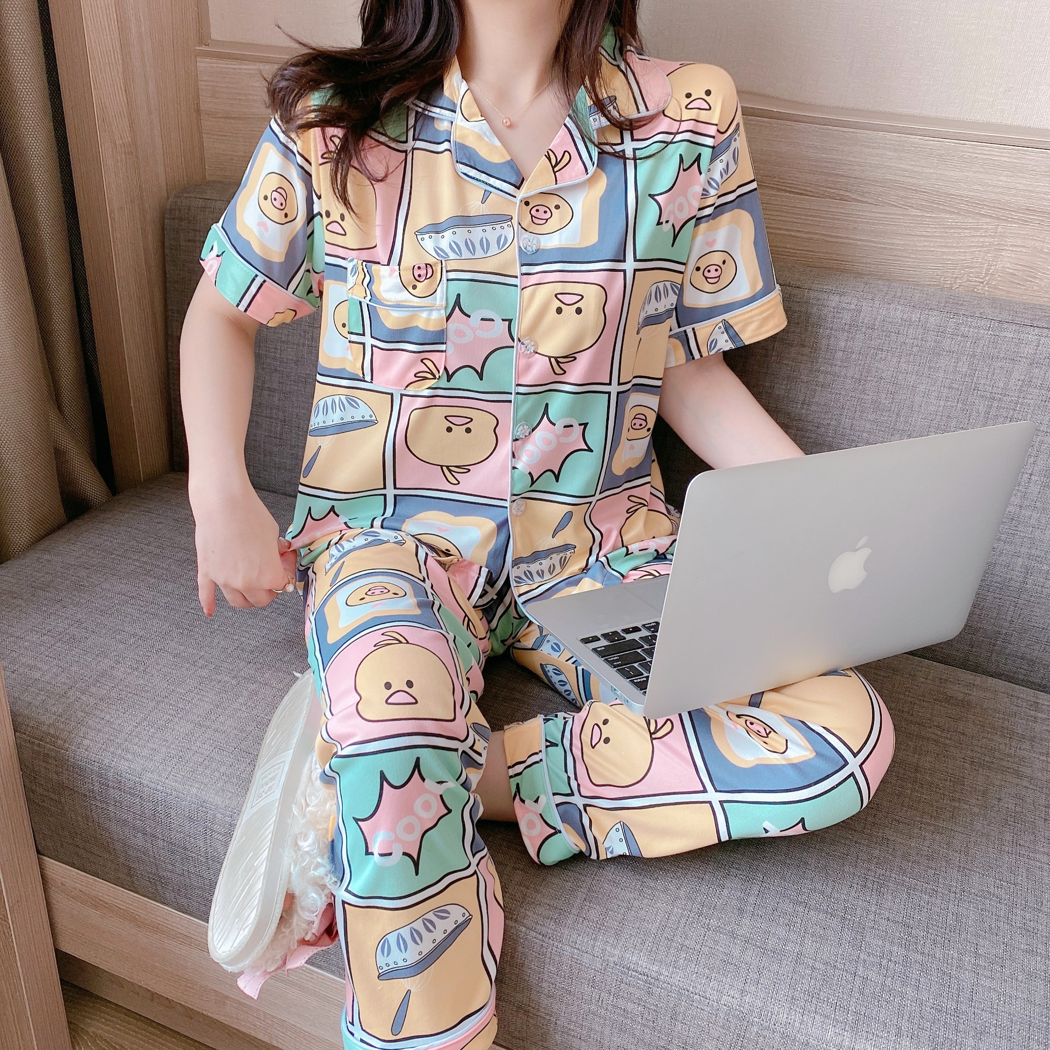 Bộ Pijama Ngắn Tay Thời Trang Mùa Hè 2021 Cho Nữ