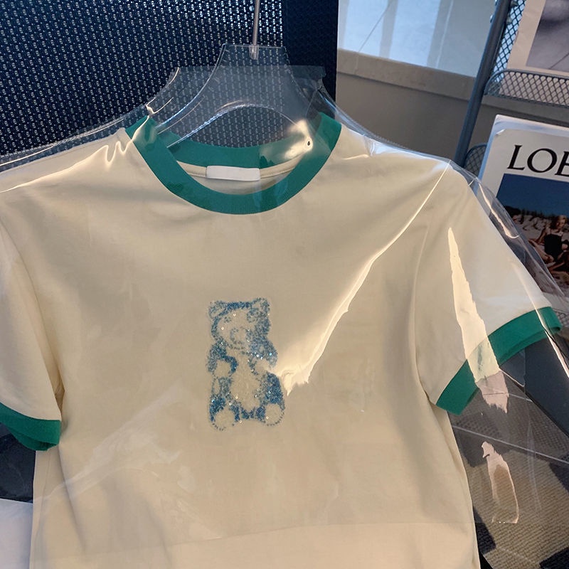 Áo Thun Dáng Rộng Đính Kim Sa Phong Cách Hàn Quốc Thời Trang Mùa Hè