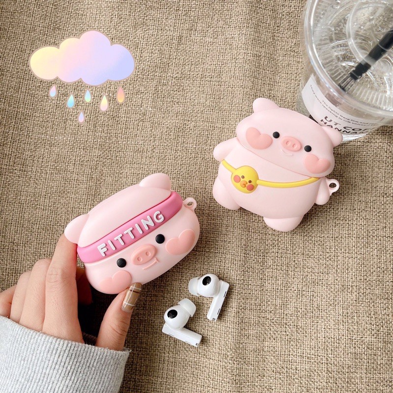 Vỏ đựng tai nghe  bảo vệ hộp sạc tai nghe Airpods 1/2/3 2021 Pro Hình Chú Heo Dễ Thương