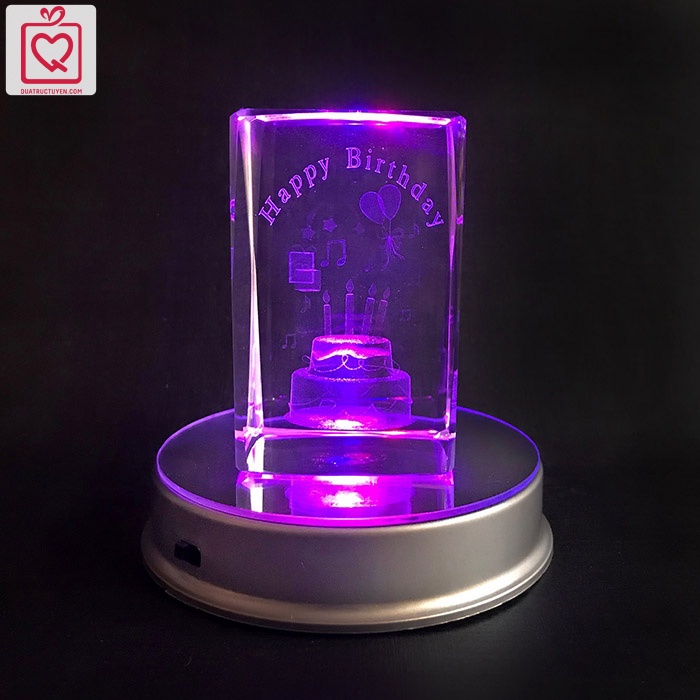 Đèn Pha lê 3D phát sáng Happy Birthday hình bánh và quà tặng trang tri sinh nhật độc đáo