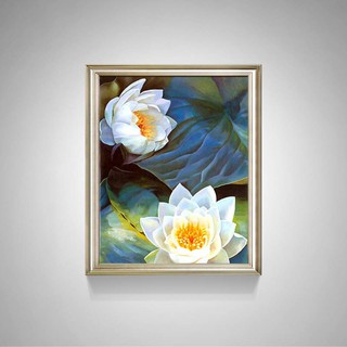 Tranh đính Full đá 5D-tranh treo tường- bông hoa sen trắng