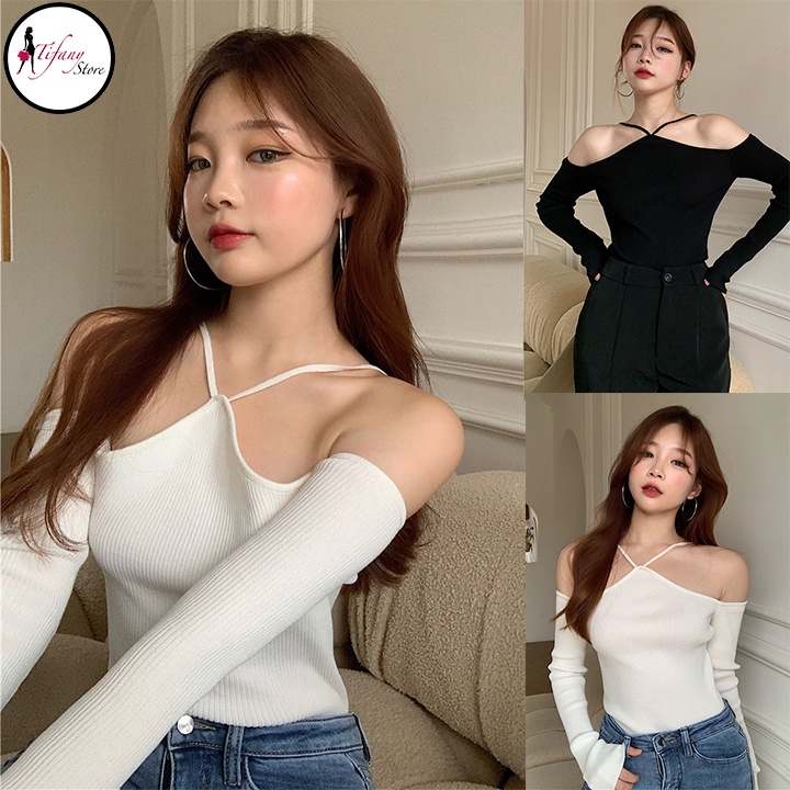 Áo Croptop Tay Dài Cổ V Trễ Vai Chất Thun Dày Dặn Thiết Kế Vai Quyến Rũ "VESTOR TD"