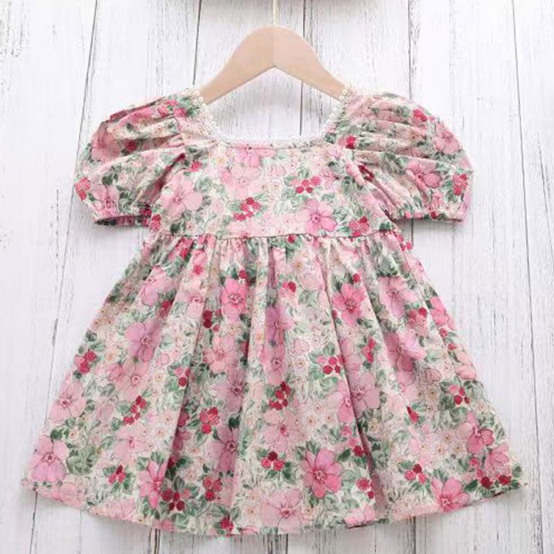 Đầm Công Chúa Cổ Vuông Tay Ngắn In Hoa Phong Cách Hàn Quốc Thời Trang Mùa Hè Cho Bé Gái Se7en