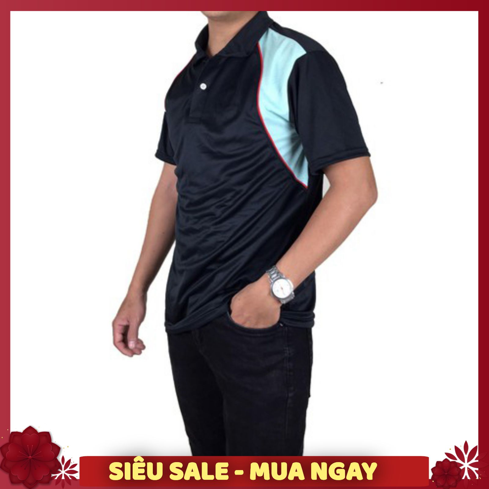 Áo Thun Nam Thể Thao Vải Dày Thoáng Khí Siêu Mát Freesize Dưới 65kg có tay ngắn Phối Vai CÓ CỔ TRỤ | BigBuy360 - bigbuy360.vn