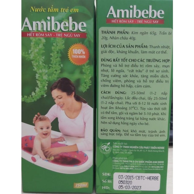 Sữa tắm thảo mộc hết rôm sảy AMIBEBE chai 250ml