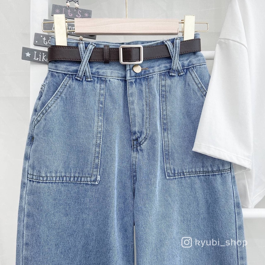 Quần Jean baggy nữ ống rộng suông Ulzzang Kyubi đai lưng cá tính [Có Set, Nhiều Màu]- Jean cullote Kyubi BJR2XL