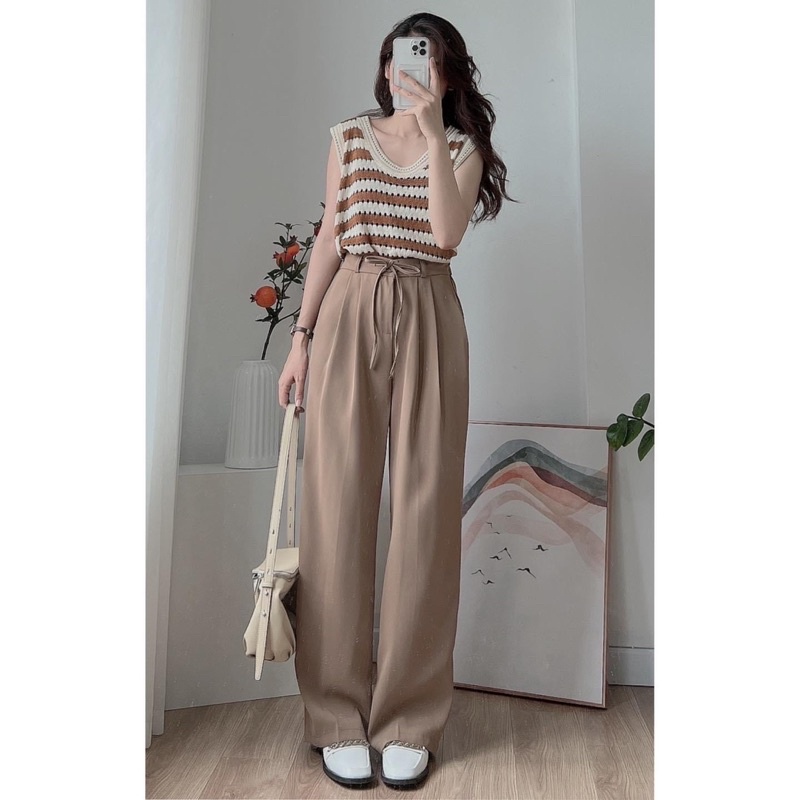 Áo Len Sát Nách Kẻ Ngang lỗ nhỏ, ba màu trend