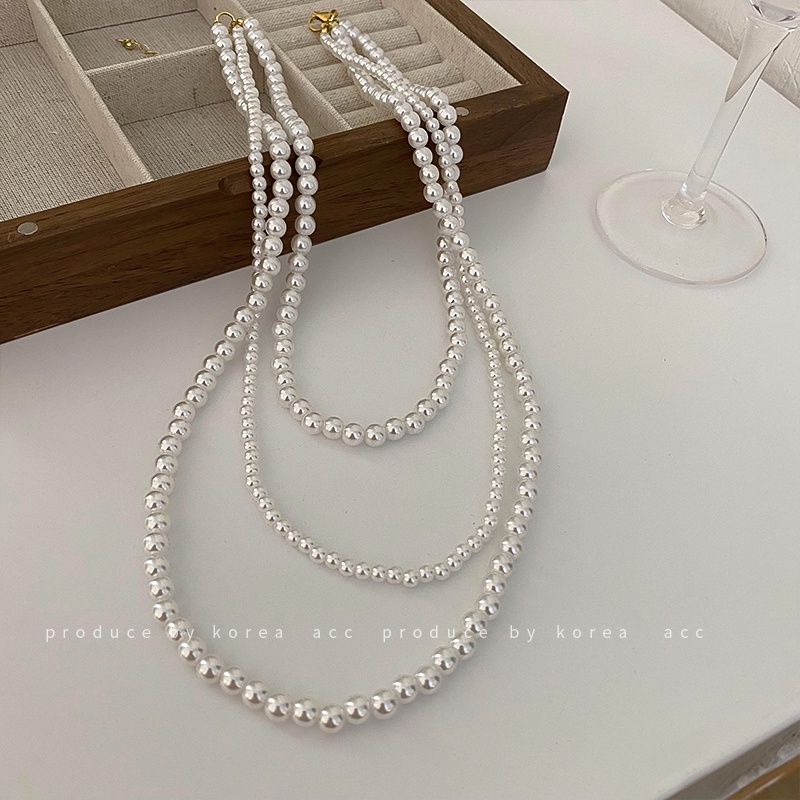 DREJEW Dây Chuyền Ba Lớp Đính Ngọc Trai Thời Trang Dành Cho Nữ