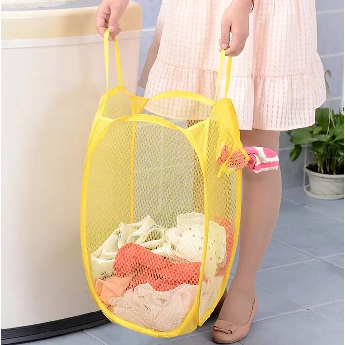 Giỏ đựng quần áo, đồ giặt, đồ lót, đồ chơi đa năng gấp gọn khung thép, sọt lưới bỏ quần áo khô đồ dùng xếp gọn tiện dụng