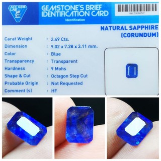 Nhẫn + giấy ghi nhớ đá sapphire tự nhiên màu xanh dương