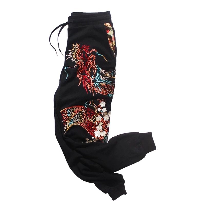 Quần cotton Thêu Hình Rồng Vàng Thêu Họa Tiết Rồng Trung Hoa Toàn Diện