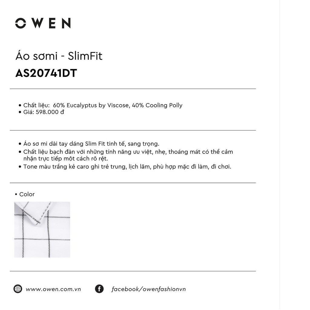 OWEN - Áo sơ mi dài tay Owen SLIMFIT 20741 SỢI BẠCH ĐÀN
