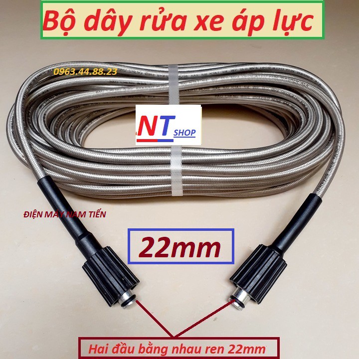 ống Dây Xịt Rửa Xe Áp Lực Cao 3 Lớp Lõi 10M-15M- 20M-30M [Ren 22mm-22m