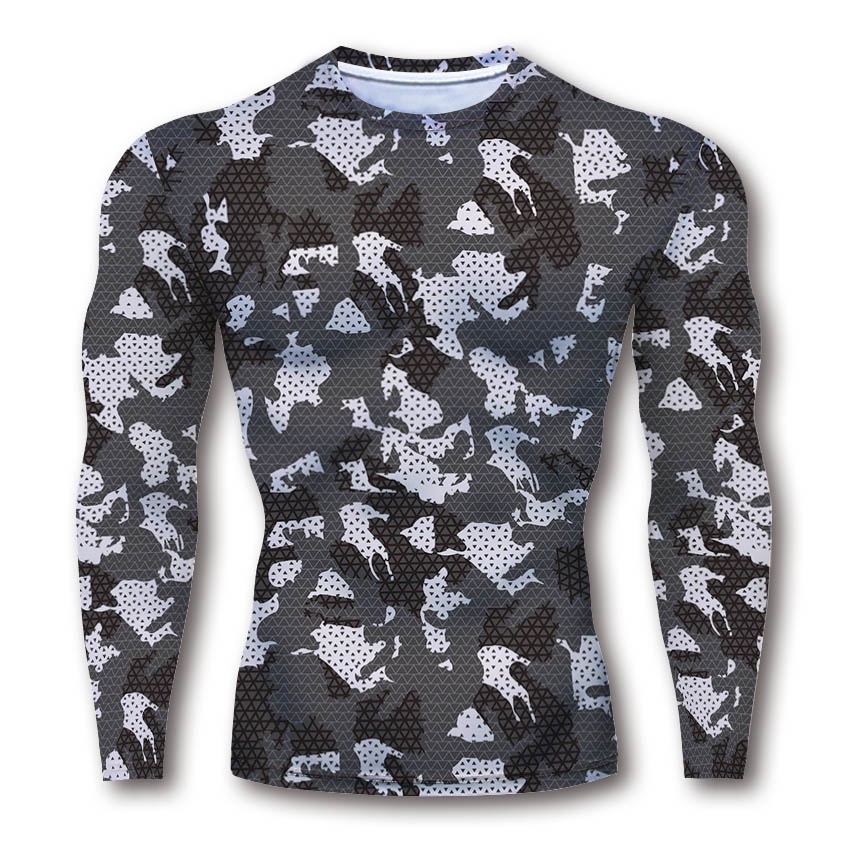 Áo thun HUQISHA tay dài thoáng khí khô nhanh họa tiết rằn ri thời trang mùa hè cho nam