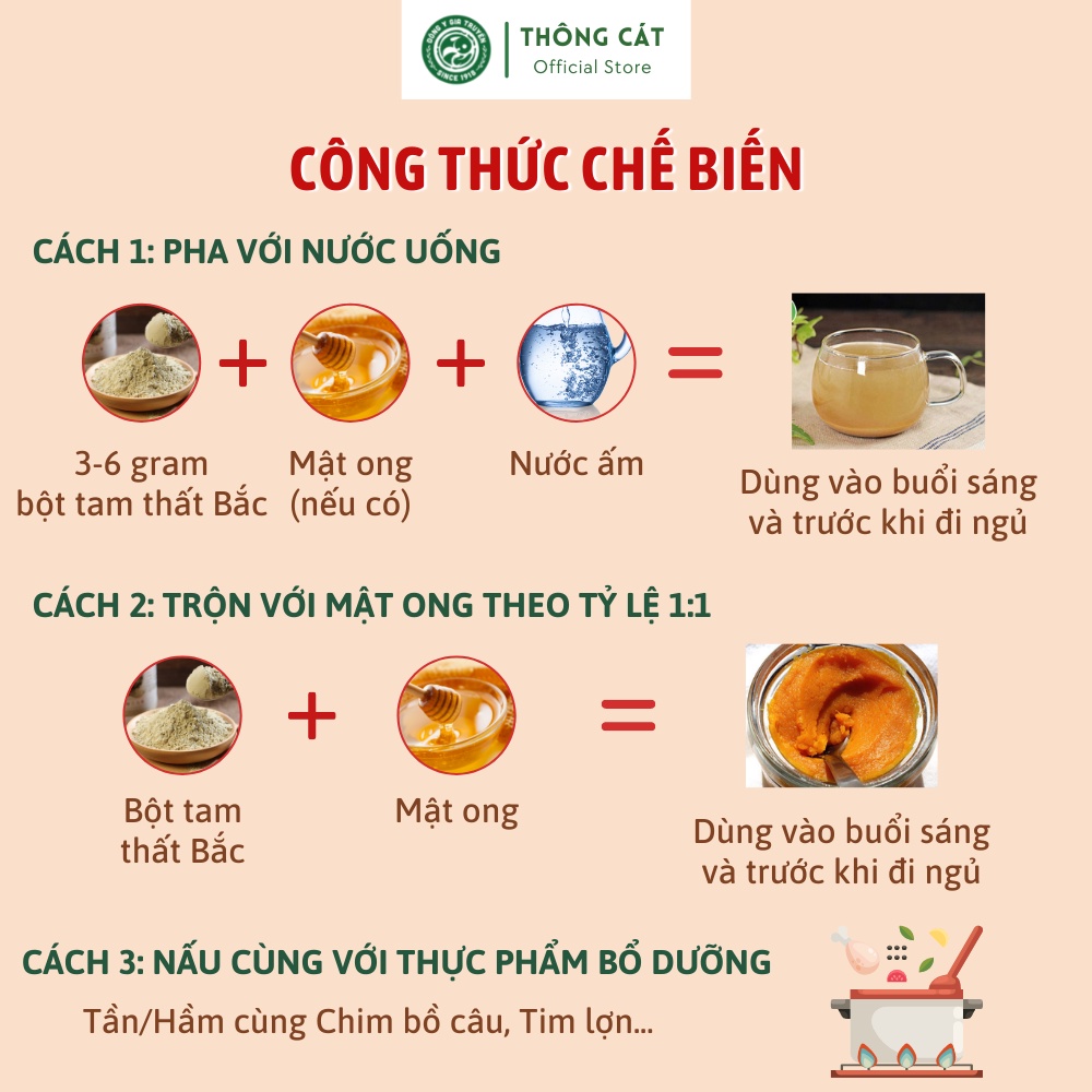 Bột Tam Thất Bắc CAO CẤP Đông Y Gia Truyền Thông Cát_Bột thảo mộc tăng cường hệ miễn dịch, chống đột quỵ, bổ mắt, bổ não