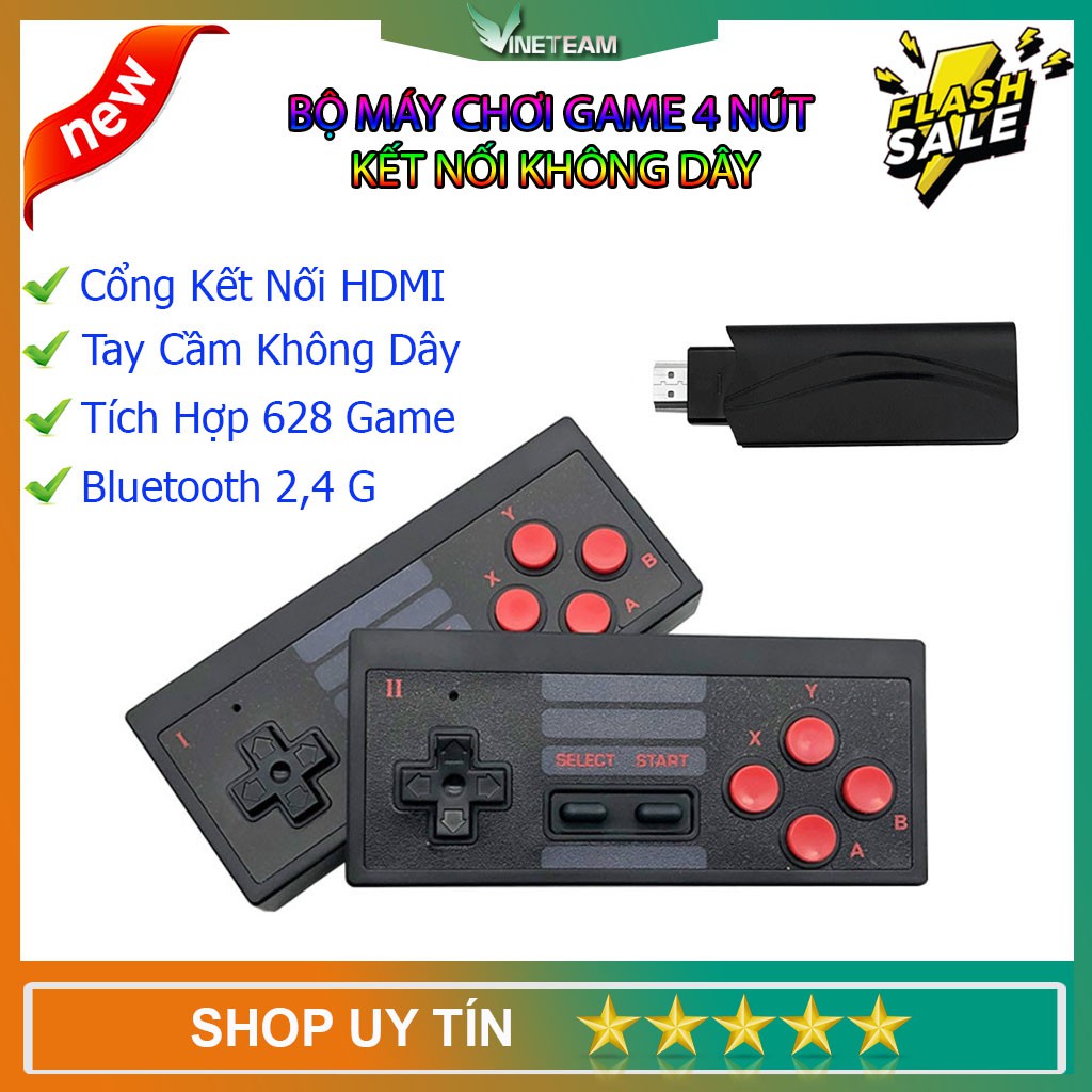 Bộ điều khiển trò chơi điện tử 4 nút máy chơi game cầm tay không dây mini tích hợp 620 trò chơi 8 bit đầu ra AV /HDMI