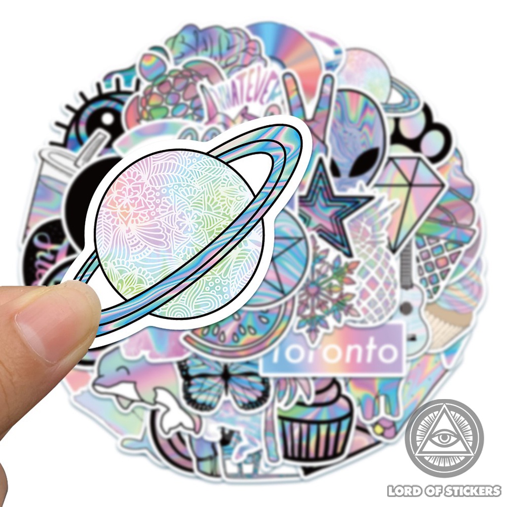 Set 50 Nhãn Dán Holographic Sticker Cute Phong Cách Hoạt Hình Nhiều Màu Sắc Chống Thấm Nước Dán Mũ Bảo Hiểm, Laptop