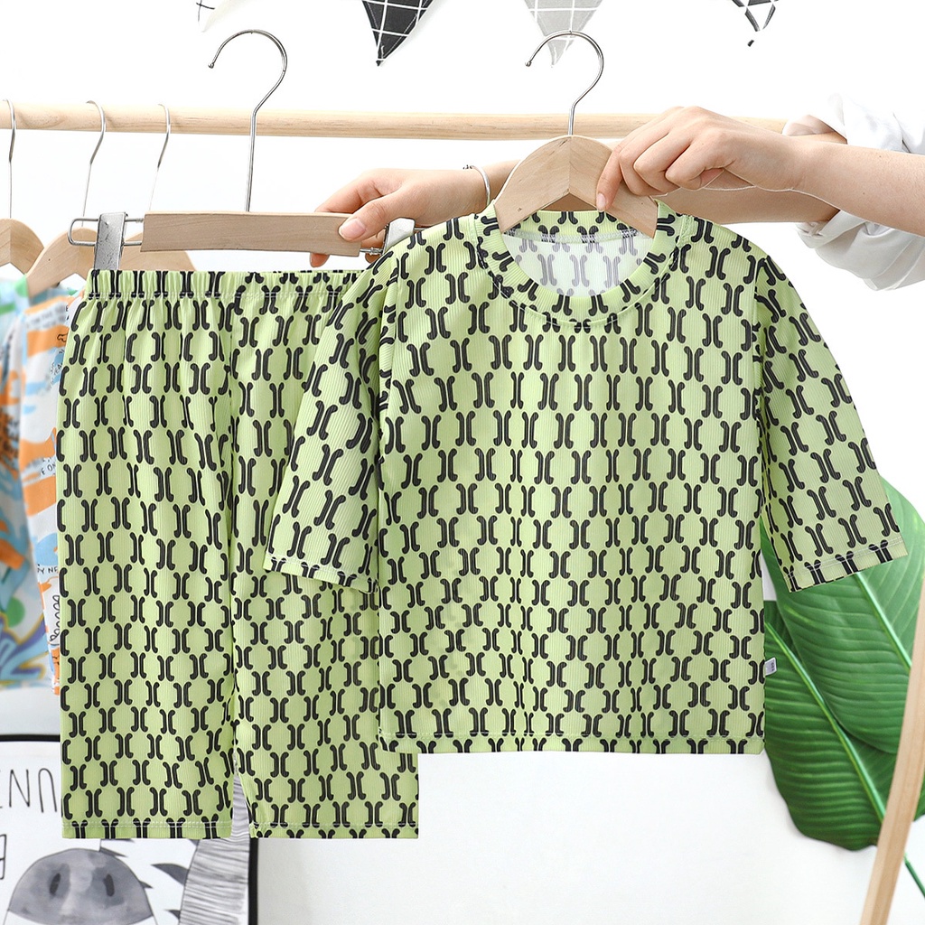 Bộ Đồ Ngủ 2 Món Gồm Áo Thun Tay Ngắn Và Quần Dài In Họa Tiết Hoạt Hình Thoáng Khí Mùa Hè Cho Bé Trai 1-8 Tuổi