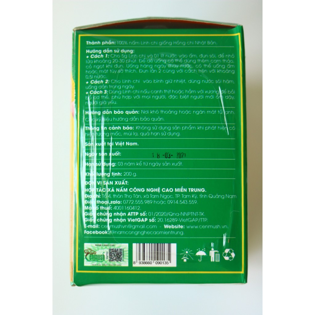 Nấm Linh Chi Đỏ Nhật Bản CENMUSH hộp 200g (Giống Hồng Chi) cắt lát