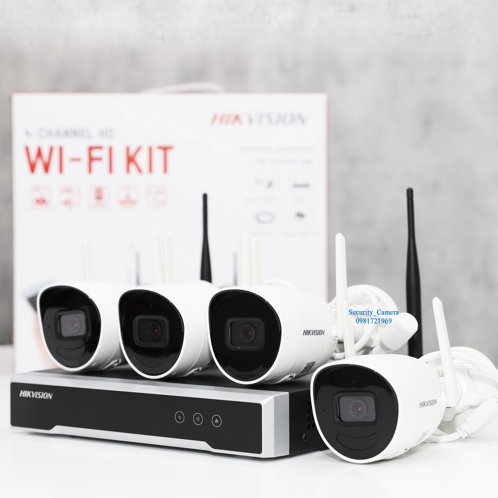 BỘ KIT 4 CAMERA 2M IP WIFI Hikvision NK42W0H (D) / H265+ / Bullet ( KHÔNG DÂY/ CÓ DÂY) 2MP BH 24TH