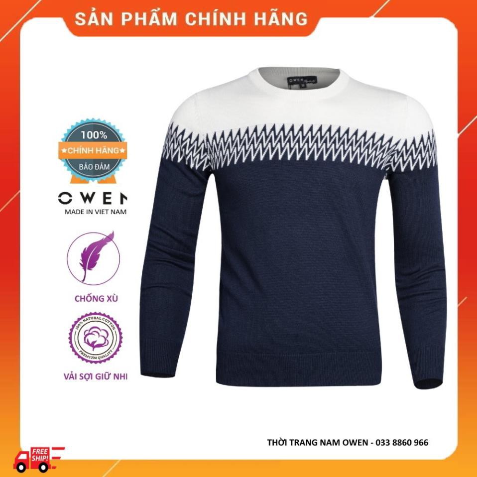 SALE TẾT Xả. (Chính Hãng) 10.10 . OWEN - Áo len nam Owen cổ tròn màu XANH ĐEN ALD 90236 Cực Đẹp .1 ! ☭