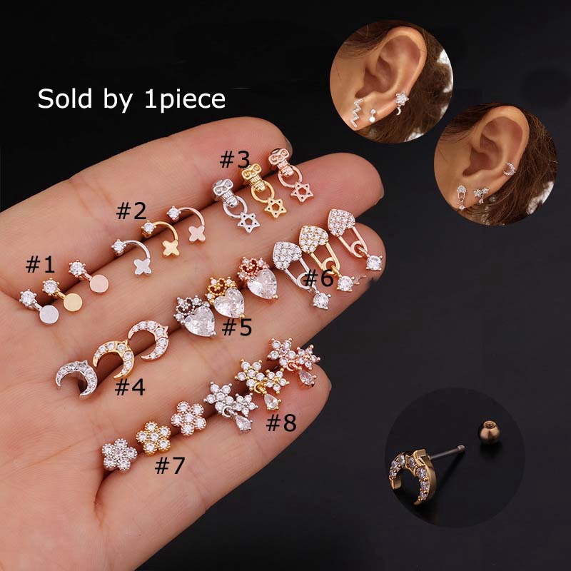 Khuyên tai bằng thép không gỉ đính đá zircon thời trang