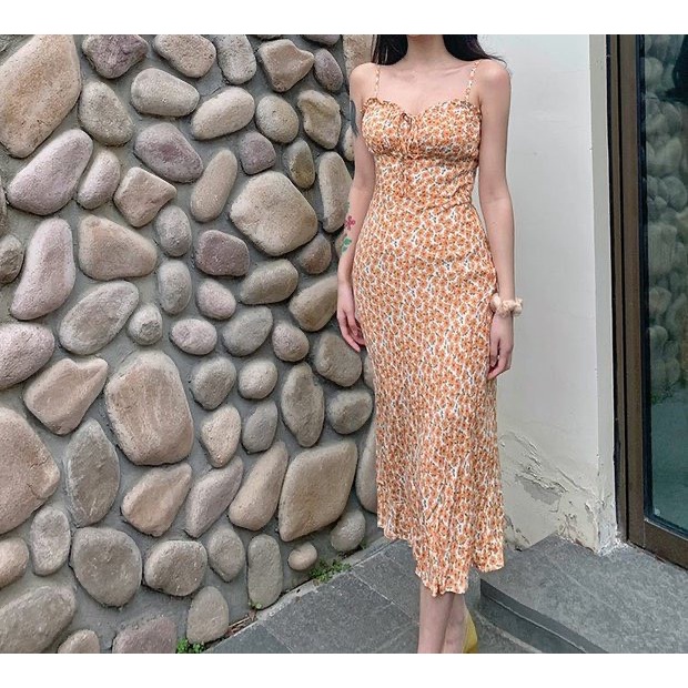 Đầm nữ hai dây hoa nhí dáng dài Emilyshop ulzzang