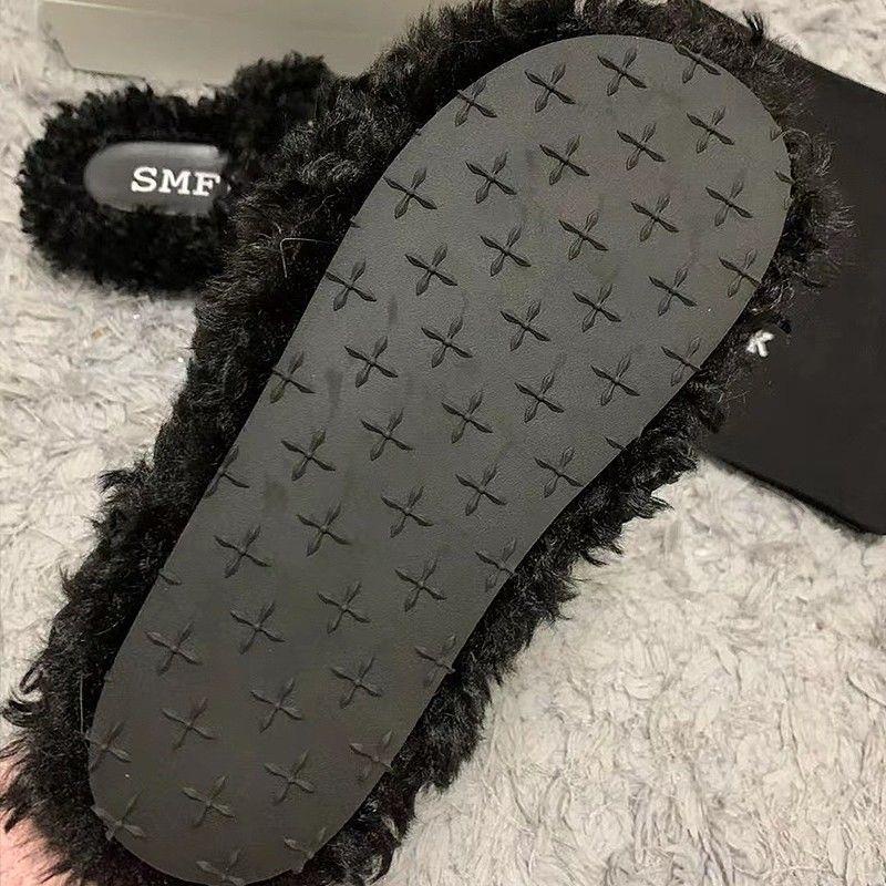 Dép Bông Quai Chéo Màu Đen Đế Phẳng Dày Thoải Mái Thời Trang Mới 2022 Cho Nữ