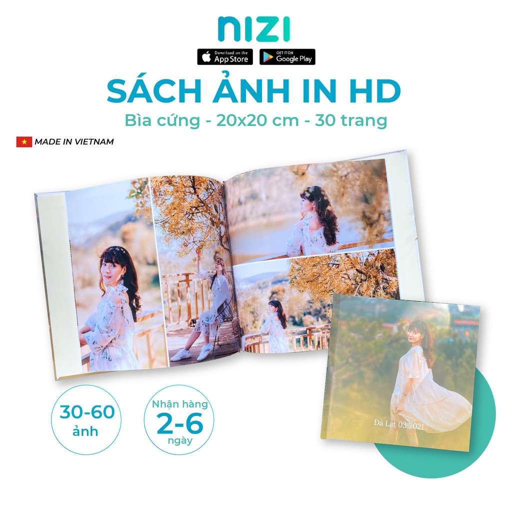 In sách ảnh theo yêu cầu bìa cứng 30 trang 20x 20cm, In HD trên app NIZI