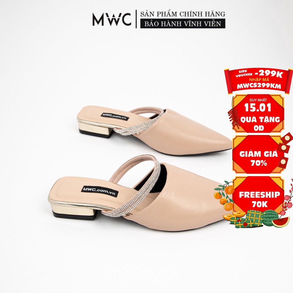 [Mã SKAMFS185M giảm 10% đơn 100K] Dép Sục Nữ MWC Đế Bẹt Quai Mảnh Đính Đá Sang Chảnh NUDE- 3332