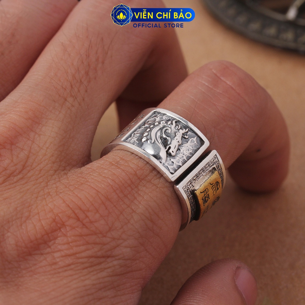 Nhẫn bạc nam hình 12 con giáp khắc Bát Nhã Tâm Kinh bạc Thái 925 thời trang phụ kiện trang sức Viễn Chí Bảo N101171