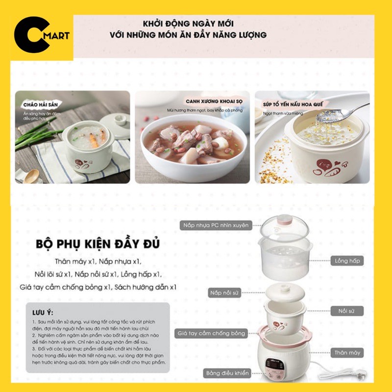 Nồi hầm cháo chậm đa năng kèm lồng hấp Bear DDZ-B08C1 [CMART_GIA DỤNG TIỆN ÍCH]