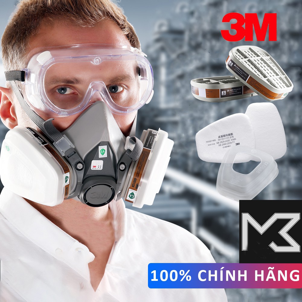 3M6200 Trọn Bộ Chính Hãng Kèm Kính Chống Hóa Chất