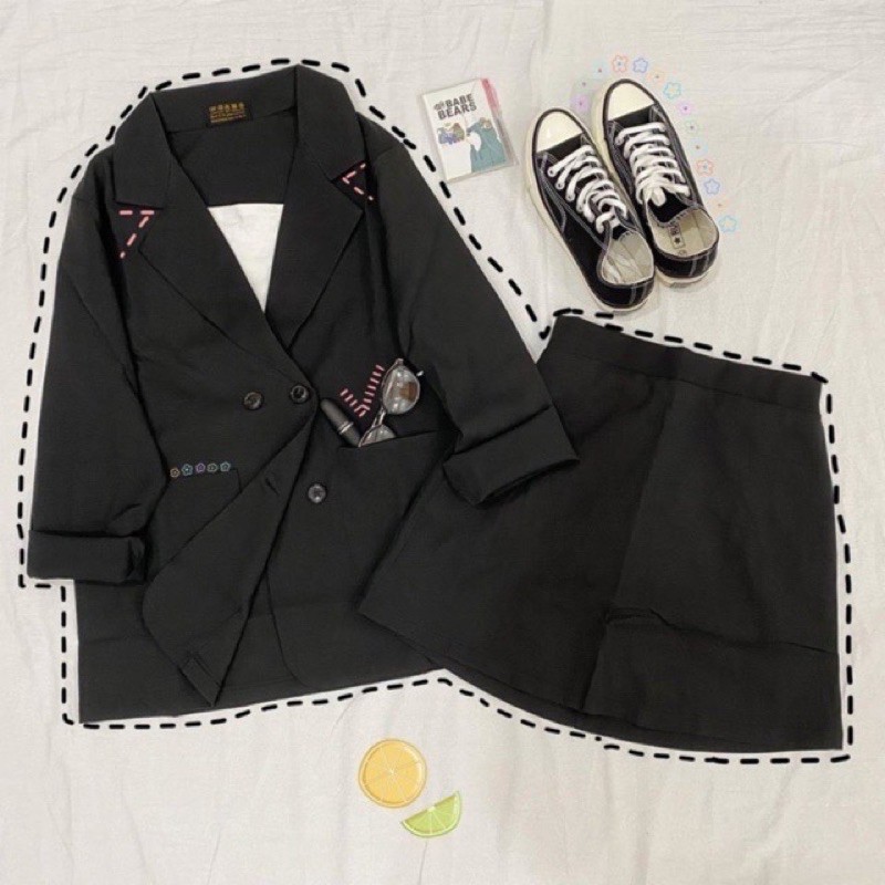 Set 2 món Áo Blazer và Chân váy chữ A ( ảnh thật)