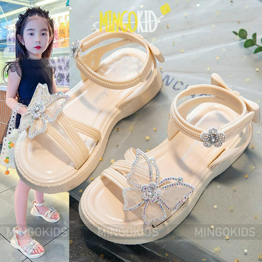 Dép cao gót sandal cho bé gái phong cách hàn quốc, họa tiết đính đá size 25-36, Quai cao su MG2-28