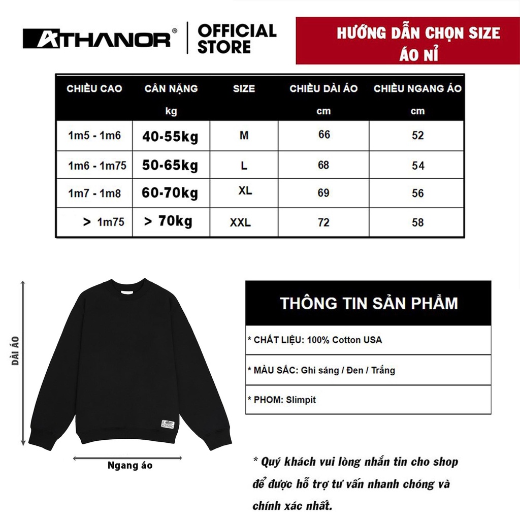 Áo nỉ sweater ATHANOR chất liệu nỉ bông cotton 100% dày dặn không xù form rộng tay dài mẫu sabath đầu lâu