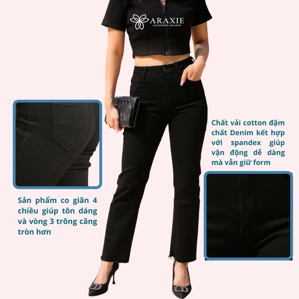 Quần bò nữ ống đứng nữ Araxie quần jean ống đứng nữ màu đen co giãn 4 chiều JAOD06