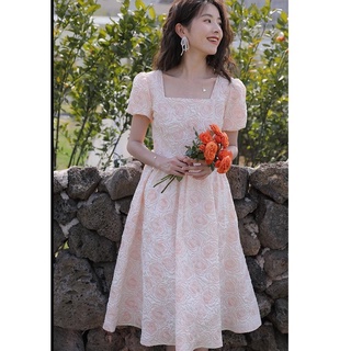 Đầm babydoll dự tiệc cổ vuông dáng dài, Váy nữ dáng xòe tiểu thư ulzzang hàn quốc màu trắng và xanh